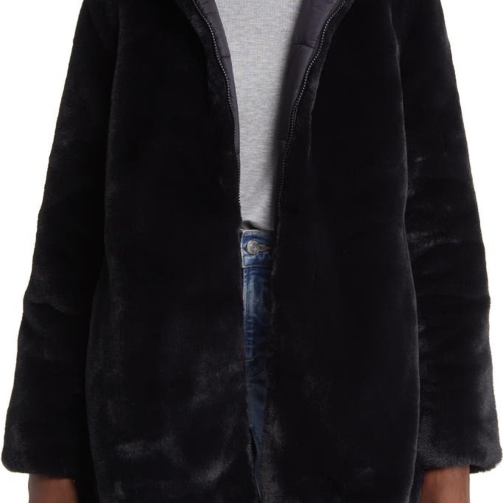 NWT SAVE THE DUCK reversible faux fur hooded Bridget Coat parka Black Medium M